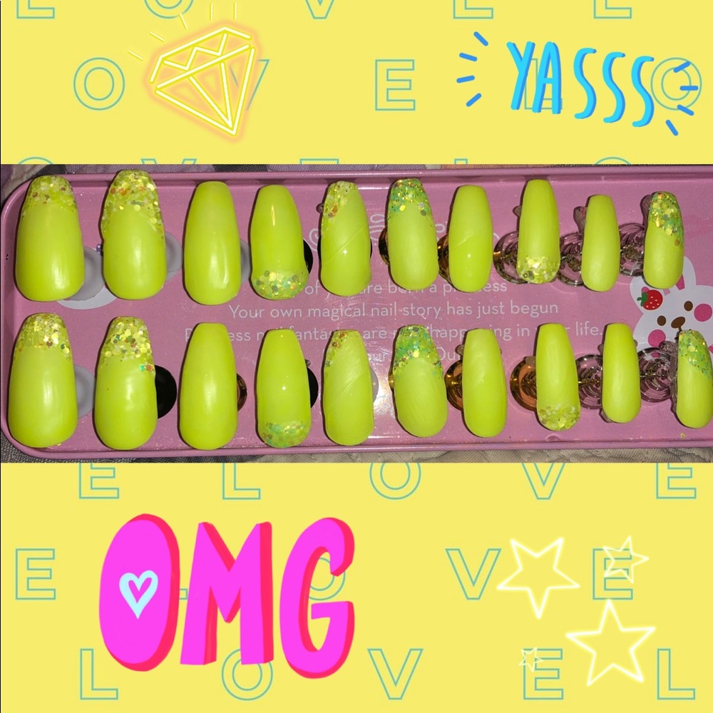 Neon Yellow Shiny & Matte Press-On Nails